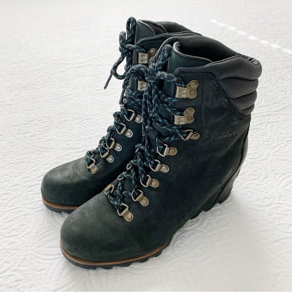 Sorel Conquest‎ Waterproof Wedge Boots, Black Leather